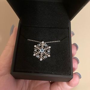 Swiss Blue Topaz & White Sapphire snowflake necklace sterling silver
